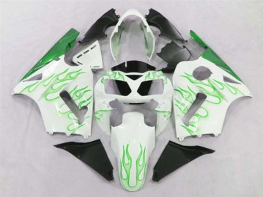 Rabatt Kawasaki ZX12R Motorrad Verkleidung 2002-2006 - Weiss Grun Flamme