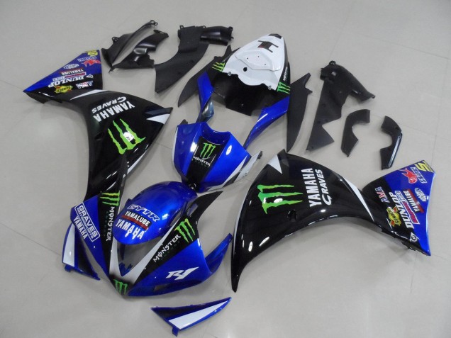 Rabatt Yamaha YZF R1 Motorrad Verkleidung 2012-2014 - Weiss Blau Glanzendes Schwarz Grun Graves Yamalube Monster