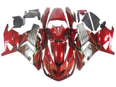 Rabatt Kawasaki ZX14R ZZR1400 Motorrad Verkleidung 2006-2011 - Rot Silber Schwarz Gold