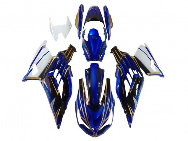 Rabatt Kawasaki ZX14R ZZR1400 Motorrad Verkleidung 2012-2024 - Weiss Gold Blau Schwarz Streifen