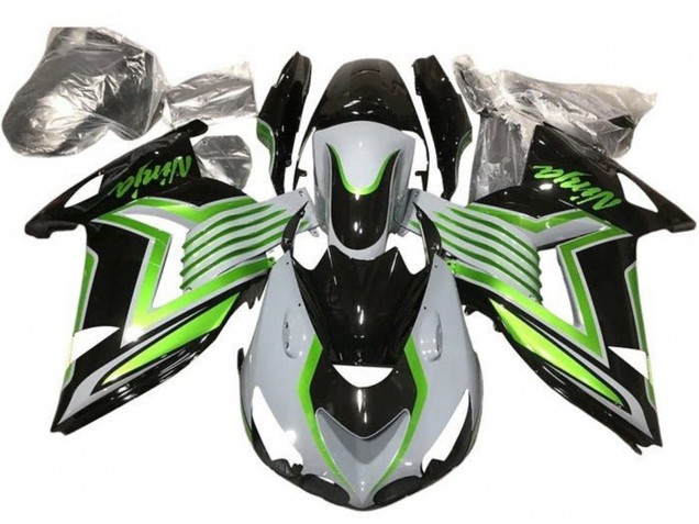 Rabatt Kawasaki ZX14R ZZR1400 Motorrad Verkleidung 2012-2024 - Weiss Grun Glanzendes Schwarz