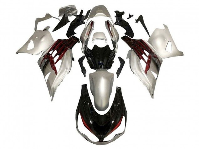 Rabatt Kawasaki ZX14R ZZR1400 Motorrad Verkleidung 2012-2024 - Silber Glanzendes Schwarz Rot