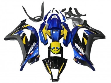 Rabatt Kawasaki EX300 Motorrad Verkleidung 2013-2024 - Blau Gelb Schwarz Hai