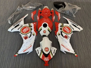 Rabatt Kawasaki EX300 Motorrad Verkleidung 2013-2024 - Weiss Rot Lucky Strike