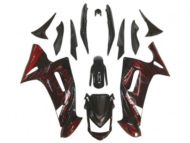 Rabatt Kawasaki Ninja 650 EX650 Motorrad Verkleidung 2006-2008 - Glanzendes Schwarz Rot Flamme