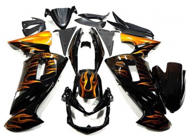 Rabatt Kawasaki Ninja 650 EX650 Motorrad Verkleidung 2006-2008 - Glanzendes Schwarz Gold Flamme