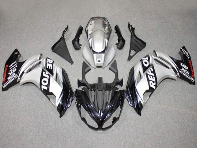 Rabatt Kawasaki Ninja 650 EX650 Motorrad Verkleidung 2012-2016 - Silber Schwarz Repsol