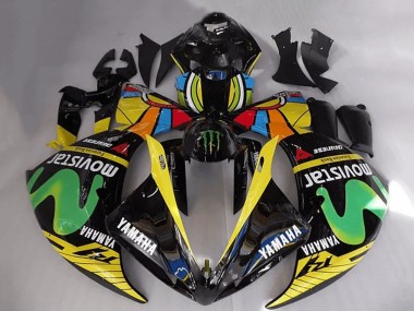 Rabatt Yamaha YZF R1 Motorrad Verkleidung 2012-2014 - Glanzendes Schwarz Gelb Grun Weiss Blau MoviStar Monster