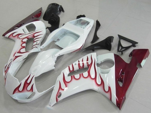 Rabatt Yamaha YZF R6 Motorrad Verkleidung 1998-2002 - Weiss Rot Flamme