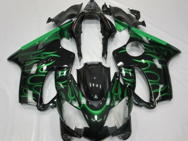 Rabatt Honda CBR600 F4i Motorrad Verkleidung 2004-2007 - Glanzendes Schwarz Grun Flamme