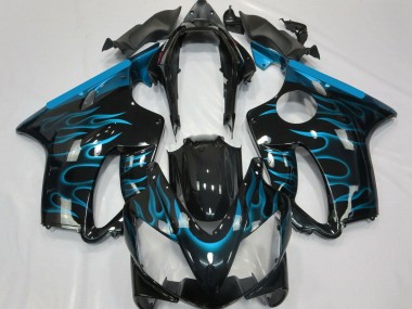 Rabatt Honda CBR600 F4i Motorrad Verkleidung 2004-2007 - Glanzendes Schwarz Hellblau Flamme