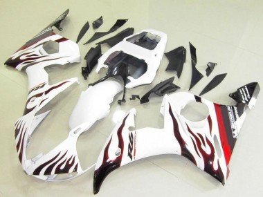 Rabatt Yamaha YZF R6 Motorrad Verkleidung 2003-2004 - Weiss Rot Schwarz Flamme Michelin