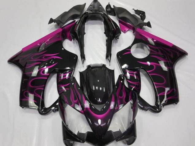 Rabatt Honda CBR600 F4i Motorrad Verkleidung 2004-2007 - Glanzendes Schwarz Rosa Flamme