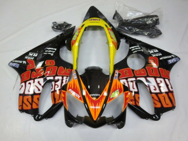 Rabatt Honda CBR600 F4i Motorrad Verkleidung 2004-2007 - Gelb Orange Glanzendes Schwarz Rossi