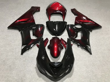 Rabatt Kawasaki ZX6R Motorrad Verkleidung 2005-2006 - Rot Glanzendes Schwarz