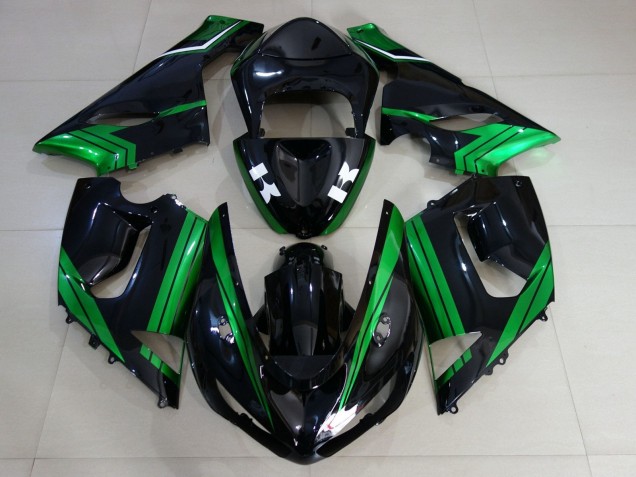 Rabatt Kawasaki ZX6R Motorrad Verkleidung 2005-2006 - Grun Weiss Glanzendes Schwarz
