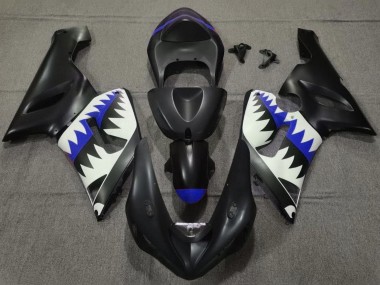 Rabatt Kawasaki ZX6R Motorrad Verkleidung 2005-2006 - Matt Schwarz Weiss Blau Hai