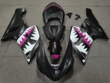 Rabatt Kawasaki ZX6R Motorrad Verkleidung 2005-2006 - Matt Schwarz Weiss Rosa Hai