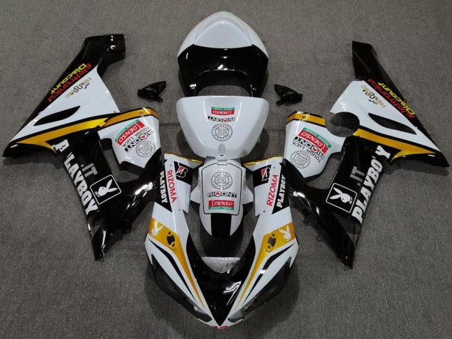 Rabatt Kawasaki ZX6R Motorrad Verkleidung 2005-2006 - Weiss Schwarz Gold Rot Rizoma Playboy