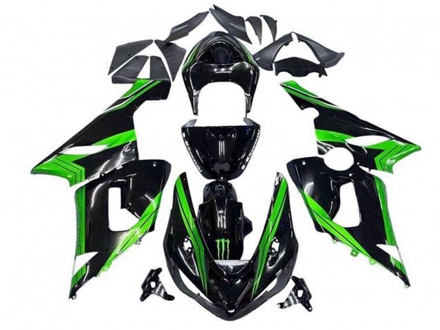 Rabatt Kawasaki ZX6R Motorrad Verkleidung 2005-2006 - Grun Glanzendes Schwarz Monster Streifen