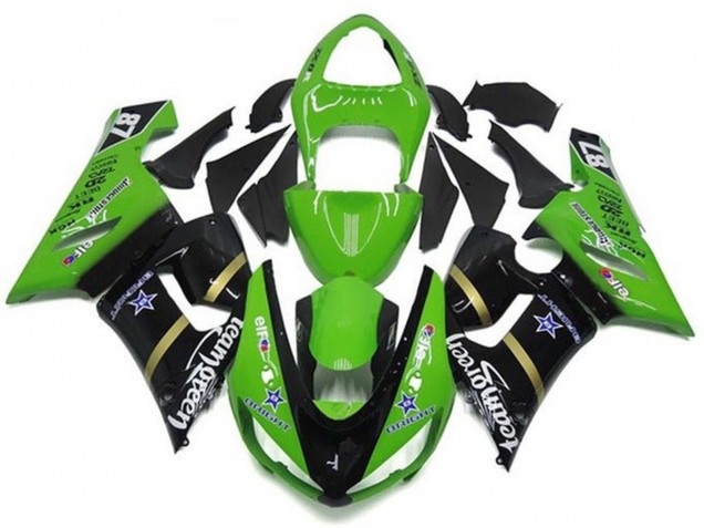 Rabatt Kawasaki ZX6R Motorrad Verkleidung 2005-2006 - Grun Glanzendes Schwarz Blau Stern Team Grun