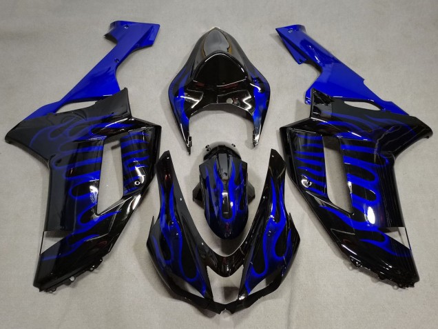 Rabatt Kawasaki ZX6R Motorrad Verkleidung 2007-2008 - Schwarz Blaue Flamme