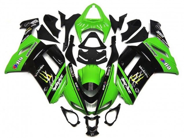 Rabatt Kawasaki ZX6R Motorrad Verkleidung 2007-2008 - Grun Schwarz Monster Elf