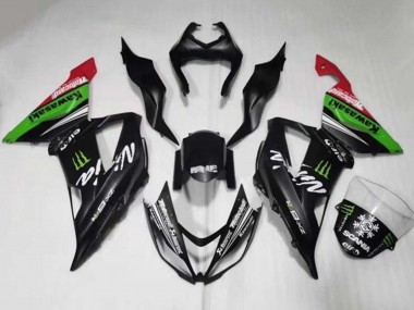 Rabatt Kawasaki ZX6R Motorrad Verkleidung 2013-2018 - Matt Schwarz Grun Rot Weiss Monster Schnee