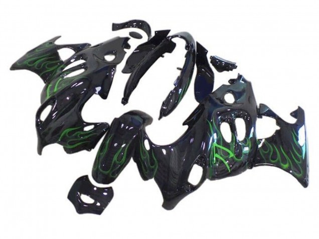 Rabatt Suzuki GSX600F/GSX750F Motorrad Verkleidung 2004-2006 - Glanzendes Schwarz Grun Flamme