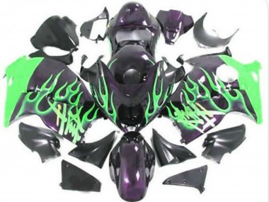 Rabatt Suzuki GSXR 1300 Hayabusa Motorrad Verkleidung 1996-2007 - Glanzendes Schwarz Grun Flamme