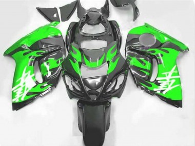 Rabatt Suzuki GSXR 1300 Hayabusa Motorrad Verkleidung 2008-2020 - Schwarz Grun Flamme