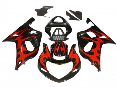 Rabatt Suzuki GSXR1000 Motorrad Verkleidung 2000-2002 - Glanzendes Schwarz Rot Tribal