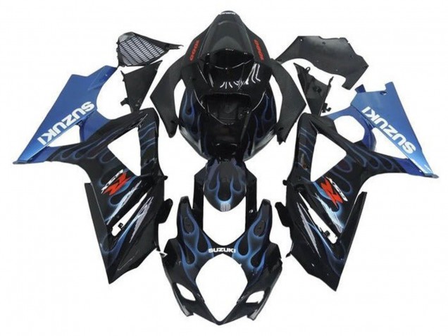 Rabatt Suzuki GSXR 1000 Motorrad Verkleidung 2005-2006 - Schwarz Hellblau Flamme