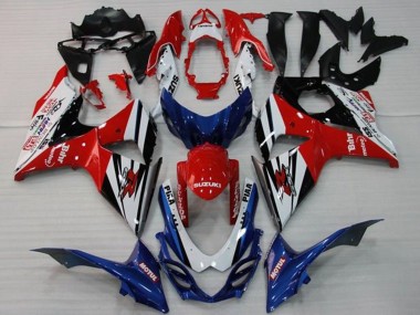 Rabatt Suzuki GSXR 1000 Motorrad Verkleidung 2009-2016 - Weiss Rot Blau Schwarz Streifen