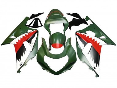 Rabatt Suzuki GSXR 600 / GSXR 750 Motorrad Verkleidung 2001-2003 - Matt Armee Grun Weiss Rot Hai