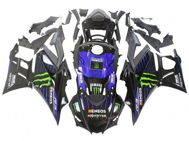 Rabatt Yamaha YZF R3/R25 Motorrad Verkleidung 2019-2021 - Blau Glanzendes Schwarz Grun ENEOS Monster