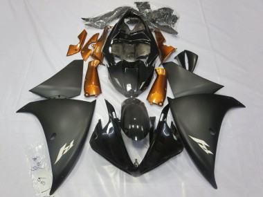 Rabatt Yamaha YZF 1000 R1 Motorrad Verkleidung 2012-2014 - Glanzendes Schwarz Matt Schwarz Orange