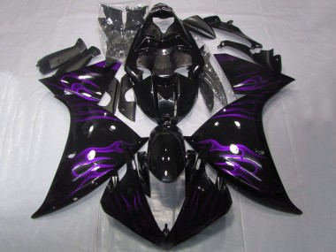 Rabatt Yamaha YZF 1000 R1 Motorrad Verkleidung 2012-2014 - Glanzendes Schwarz Lila Flamme