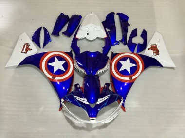 Rabatt Yamaha YZF 1000 R1 Motorrad Verkleidung 2012-2014 - Weiss Blau Rot Stern Captain America