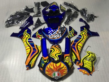 Rabatt Yamaha YZF 1000 R1 Motorrad Verkleidung 2015-2019 - Blau Gelb Orange Tribal Sun