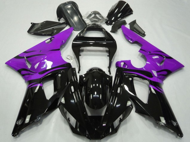 Rabatt Yamaha YZF 1000 R1 Motorrad Verkleidung 2000-2001 - Lila Glanzendes Schwarz Flamme