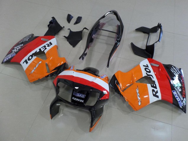 Rabatt Honda VFR 800 Motorrad Verkleidung 1998-2001 - Orange Weiss Rot Glanzendes Schwarz Repsol