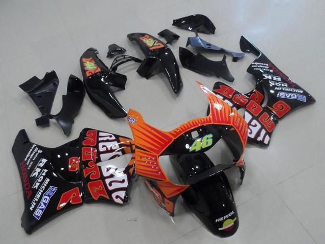 Rabatt Honda CBR900RR 919 Motorrad Verkleidung 1998-1999 - Glanzendes Schwarz Orange Rossi