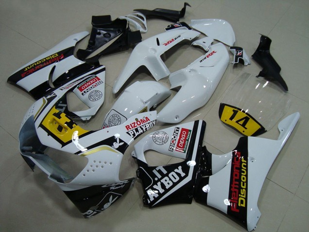 Rabatt Honda CBR900RR 919 Motorrad Verkleidung 1998-1999 - Weiss Gelb Glanzendes Schwarz Playboy 14