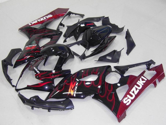 Rabatt Suzuki GSXR 1000 Motorrad Verkleidung 2005-2006 - Glanzendes Schwarz Rot Flamme