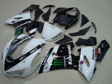 Rabatt Kawasaki ZX6R Motorrad Verkleidung 2005-2006 - Weiss Glanzendes Schwarz Grun Monster