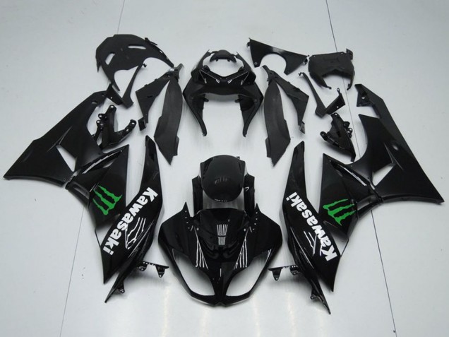 Rabatt Kawasaki ZX6R Motorrad Verkleidung 2009-2012 - Glanzendes Schwarz Grun Monster