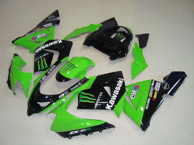 Rabatt Kawasaki ZX10R Motorrad Verkleidung 2004-2005 - Grun Schwarz Monster Elf
