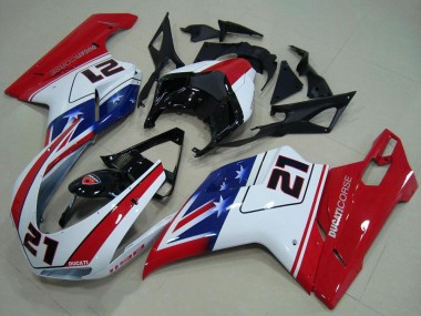 Rabatt Ducati 1198 Motorrad Verkleidung 2007-2014 - Weiss Rot Blau Glanzendes Schwarz 21