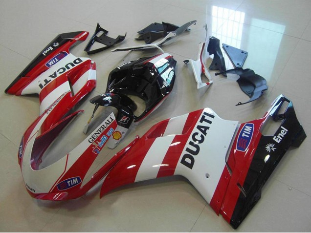 Rabatt Ducati 848 1098 1198 Motorrad Verkleidung 2007-2014 - Weiss Rot Schwarz Generali Tim